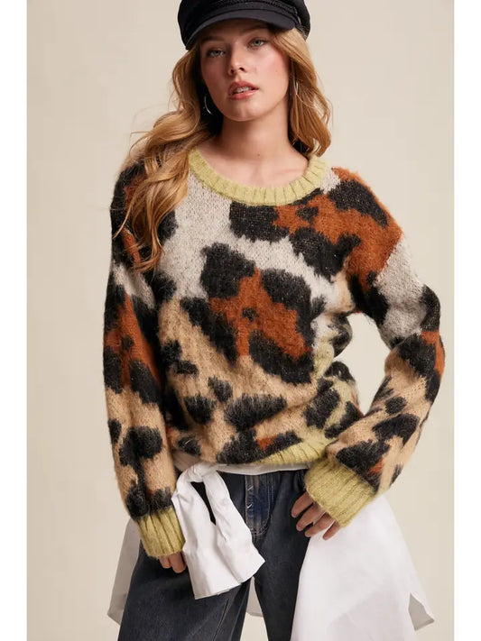 Fuzzy Leopard Print Sweater